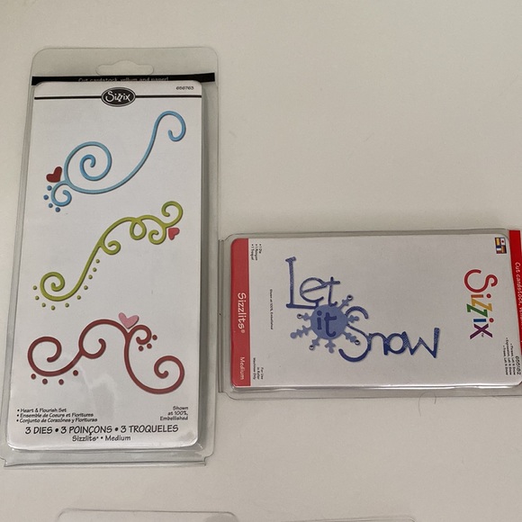 4 Packages Sizzix Medium Sizzlits Dies Hello Kitty, Flourishes, Snow Phrase New - Picture 3 of 5